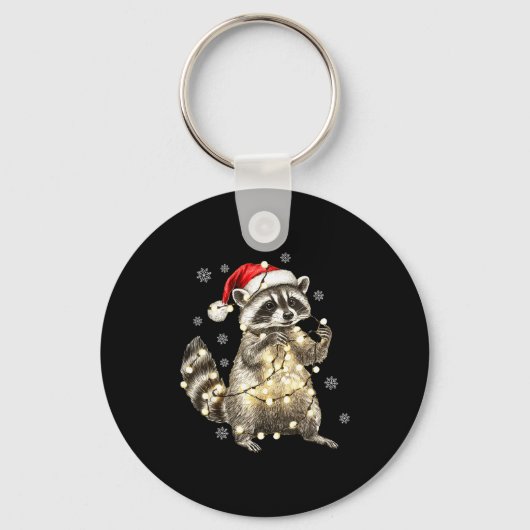 Raccoon Christmas Tree Lights Pajama Racoon Lover Sleutelhanger (Voorkant)