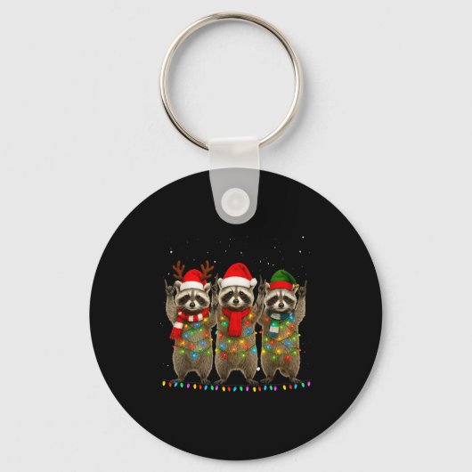 Raccoon Christmas Tree Lights Pajama Racoon Lover  Sleutelhanger (Voorkant)