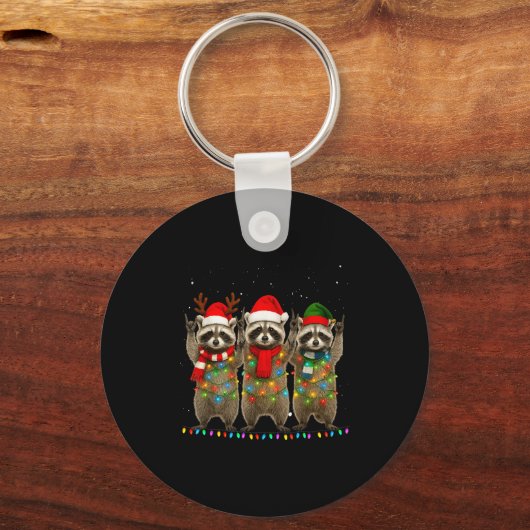 Raccoon Christmas Tree Lights Pajama Racoon Lover  Sleutelhanger (Voorkant)