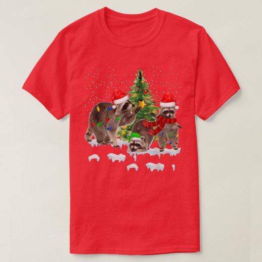 Raccoon Christmas Tree Lights Pajama Racoon Lover  T-shirt (Design voorkant)