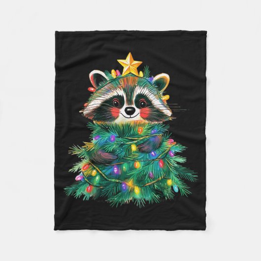 Raccoon Christmas Tree Pajamas Girls Boys Xmas Lig Fleece Deken (Voorkant)