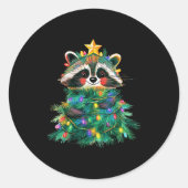 Raccoon Christmas Tree Pajamas Girls Boys Xmas Lig Ronde Sticker (Voorkant)