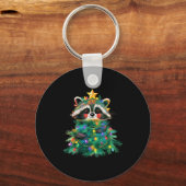 Raccoon Christmas Tree Pajamas Girls Boys Xmas Lig Sleutelhanger (Voorkant)