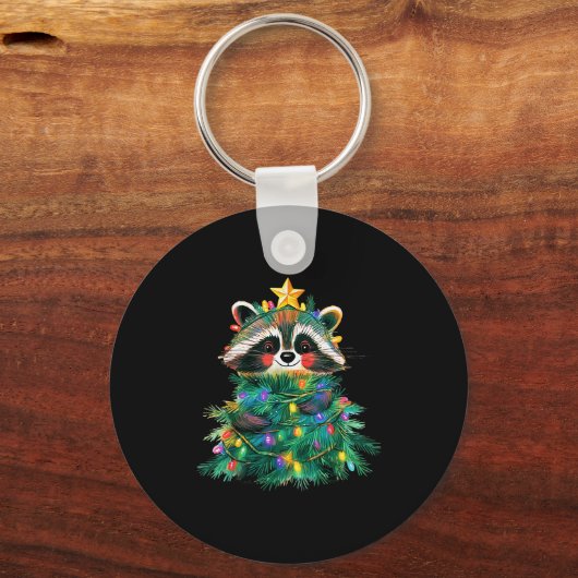 Raccoon Christmas Tree Pajamas Girls Boys Xmas Lig Sleutelhanger (Voorkant)