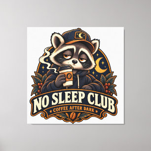 Raccoon Coffee Society Retro Canvas Afdruk