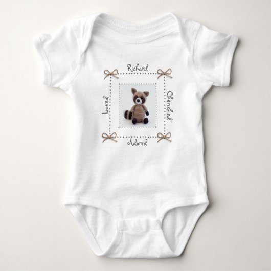 Raccoon Crochet Animal Baby Bodysuit Aangepast (Voorkant)