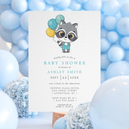 Raccoon Cute Waterverf Boy Baby shower Kaart