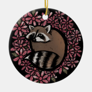 Raccoon Daisy Flower Art Raccoons Daisies Floral Keramisch Ornament