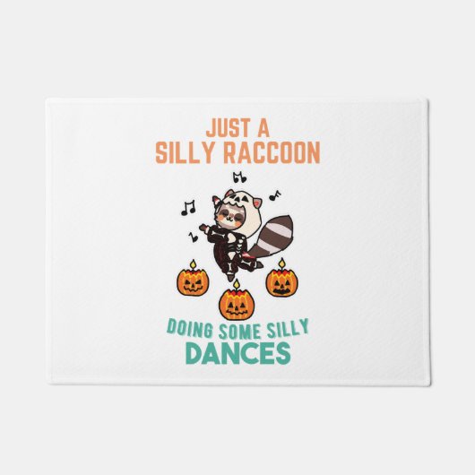 Raccoon Dancing Halloween Pumpkin Party Deurmat (Voorkant)