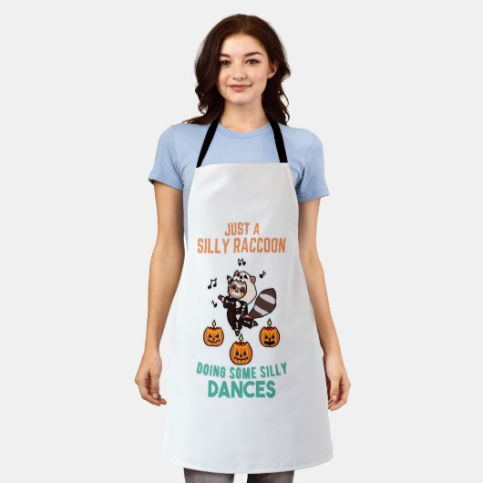 Raccoon Dancing Halloween Pumpkin Party Schort (Gedragen)