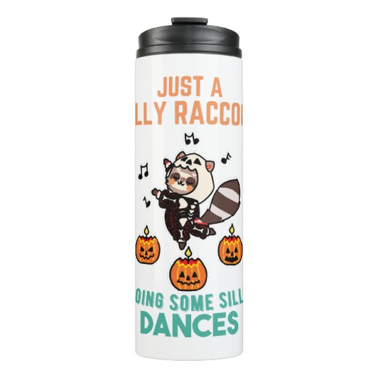 Raccoon Dancing Halloween Pumpkin Party Thermosbeker (Voorkant)