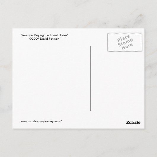 Raccoon die de Franse hoorn speelt Briefkaart (Achterkant)