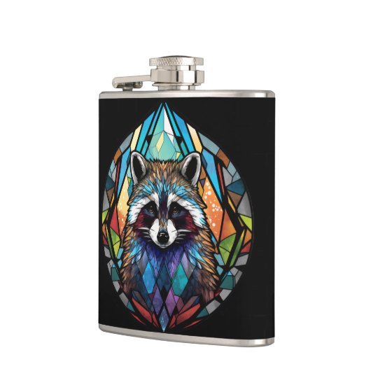 Raccoon Dierenportret Glas in lood Wildlife Art Heupfles (Links)