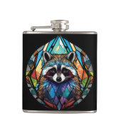 Raccoon Dierenportret Glas in lood Wildlife Art Heupfles (Voorkant)