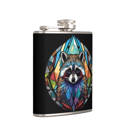 Raccoon Dierenportret Glas in lood Wildlife Art Heupfles (Rechts)