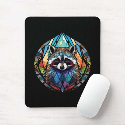 Raccoon Dierenportret Glas in lood Wildlife Art Muismat (Met muis)