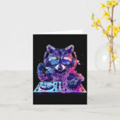 Raccoon Dj Edm Techno House Music Funny Animal Lov Kaart (Gele Bloem)