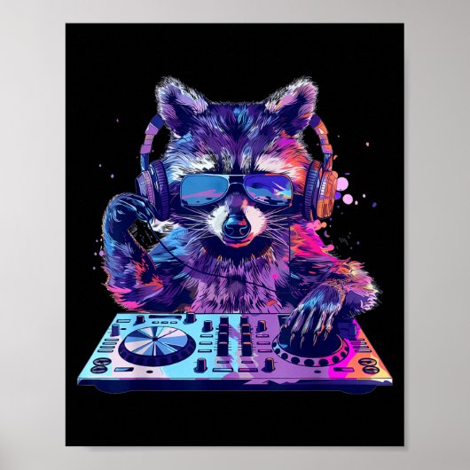 Raccoon Dj Edm Techno House Music Funny Animal Lov Poster (Voorkant)