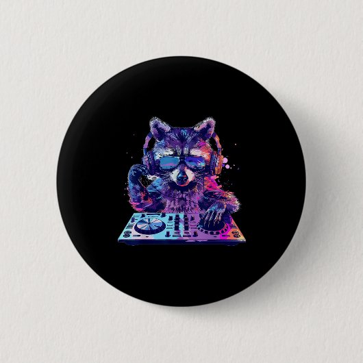 Raccoon Dj Edm Techno House Music Funny Animal Lov Ronde Button 5,7 Cm (Voorkant)