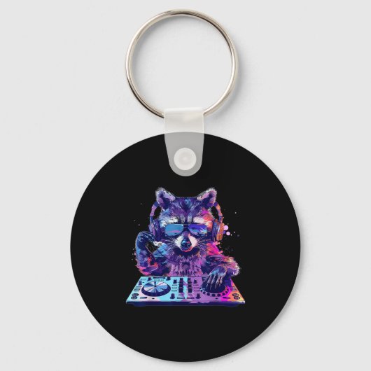Raccoon Dj Edm Techno House Music Funny Animal Lov Sleutelhanger (Voorkant)