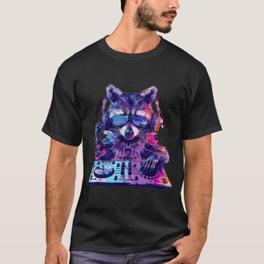 Raccoon Dj Edm Techno House Music Funny Animal Lov T-shirt (Voorkant)