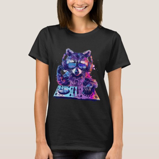 Raccoon Dj Edm Techno House Music Funny Animal Lov T-shirt (Voorkant)