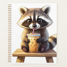 Raccoon Drinking Iced Coffee