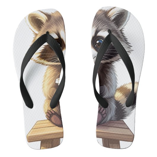 Raccoon Drinking Iced Coffee Teenslippers (Voetbed)