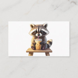 Raccoon Drinking Iced Coffee Visitekaartje
