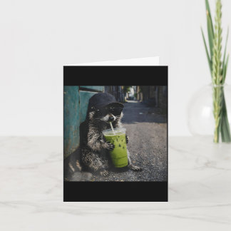 Raccoon drinking matcha latte funny animal meme me kaart