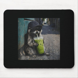 Raccoon drinking matcha latte funny animal meme me muismat