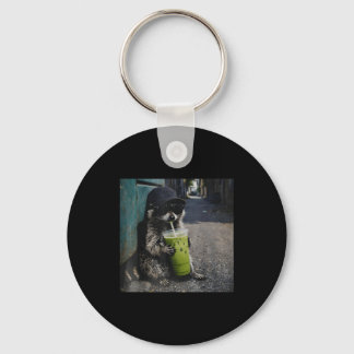 Raccoon drinking matcha latte funny animal meme me sleutelhanger