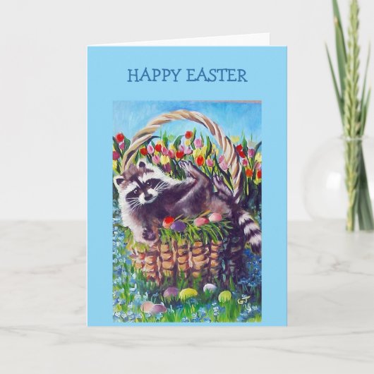 Raccoon Easter Basket Blank Greeting Card Kaart (Voorkant)