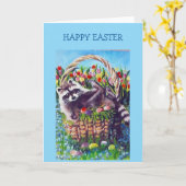 Raccoon Easter Basket Blank Greeting Card Kaart (Gele Bloem)