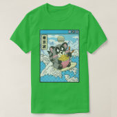 Raccoon Eating Ramen Japans Waves Anime Digital T-shirt (Design voorkant)
