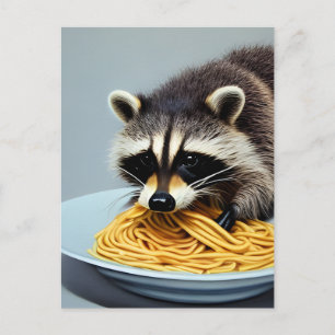 Raccoon Eating Spaghetti Briefkaart