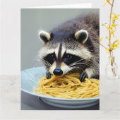 Raccoon Eating Spaghetti Folded Wenskaart Kaart (Gele Bloem)