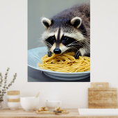Raccoon Eating Spaghetti Poster (Keuken)