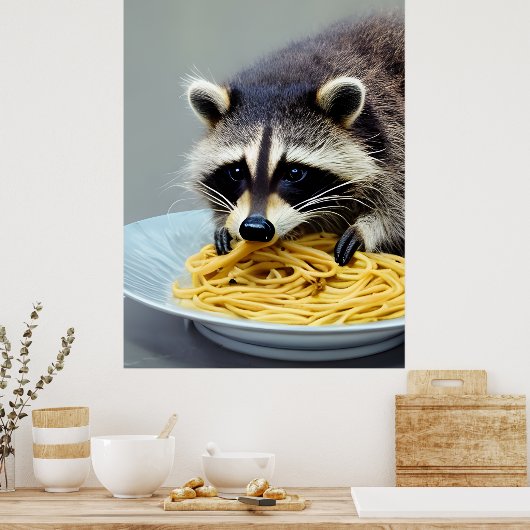 Raccoon Eating Spaghetti Poster (Keuken)