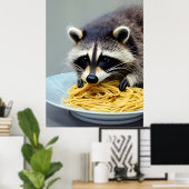 Raccoon Eating Spaghetti Poster (Thuiskantoor)