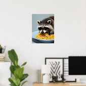 Raccoon Eating Spaghetti Poster (Thuiskantoor)