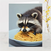 Raccoon Eating Spaghetti Wenskaart Kaart (Gele Bloem)