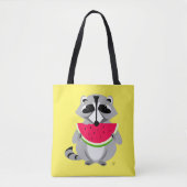 Raccoon Eating Watermeloen cartoon Tote Bag (Voorkant)