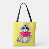 Raccoon Eating Watermeloen cartoon Tote Bag (Achterkant)