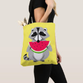 Raccoon Eating Watermeloen cartoon Tote Bag (Dichtbij)