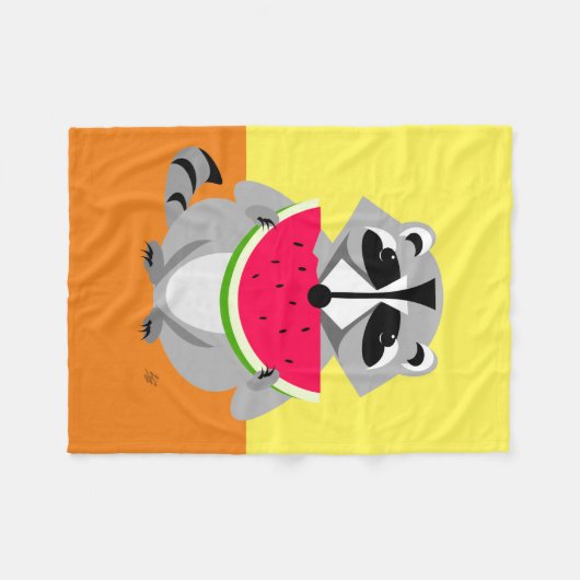 Raccoon Eating Watermeloen Fleece Deken (Voorkant (Horizontaal))