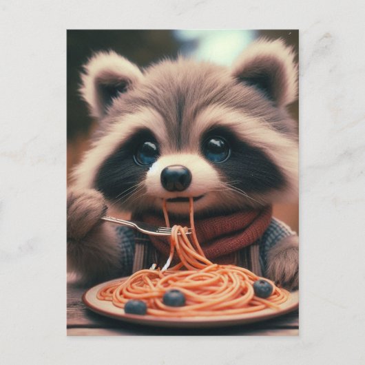 Raccoon Eats Spaghetti Briefkaart (Voorkant)
