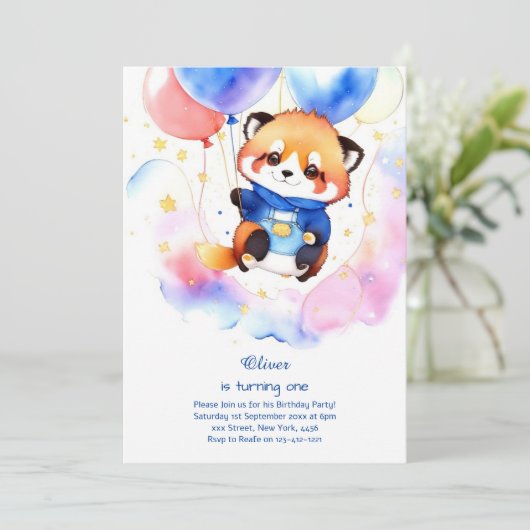 Raccoon eerste verjaardag uitnodiging (Staand voorkant)