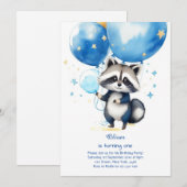Raccoon eerste verjaardag uitnodiging (Voorkant / Achterkant)
