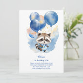 Raccoon eerste verjaardag uitnodiging (Staand voorkant)